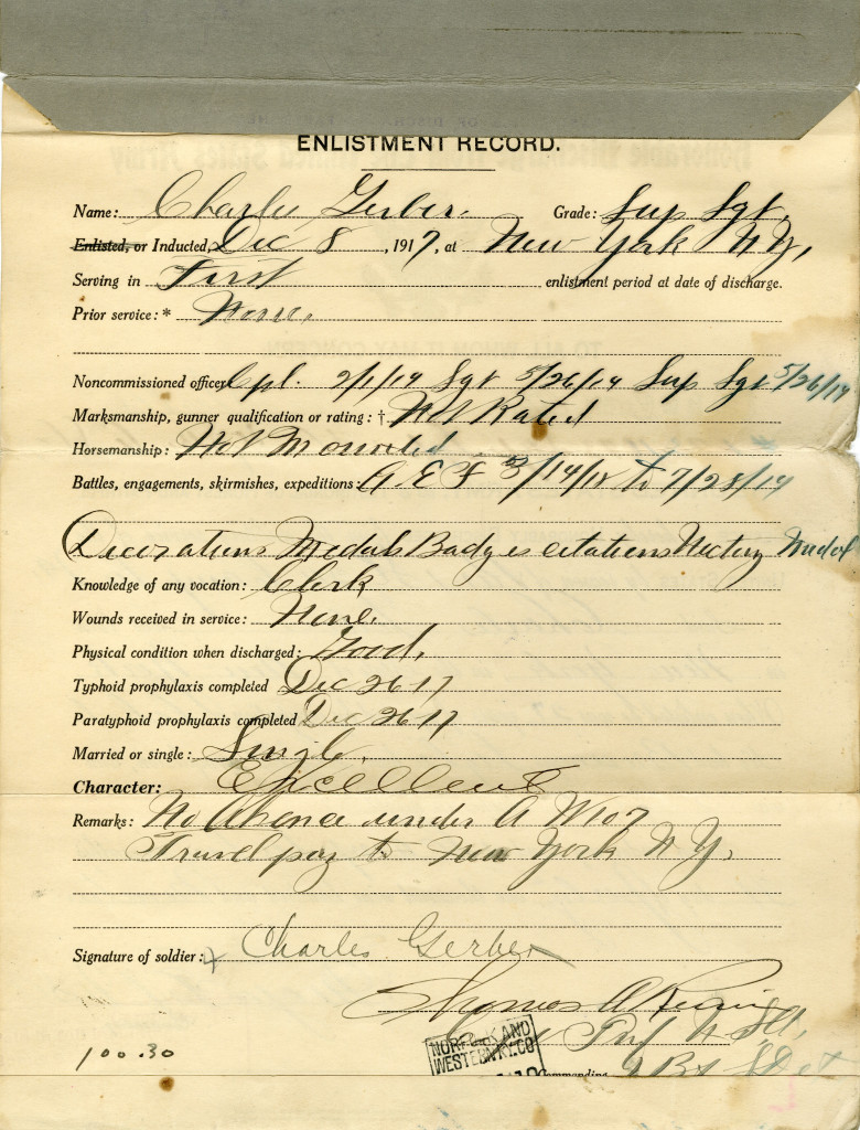 Charles Gerber's World War I Honorable Discharge Side 2.